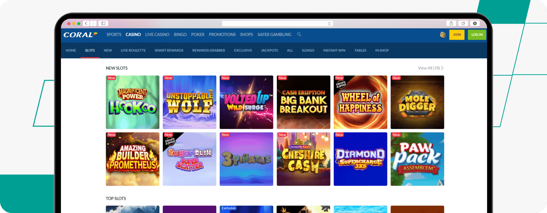 screenshot of coral slots page