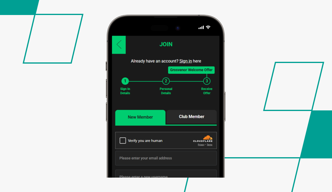 screenshot of grosvenor sign-up form