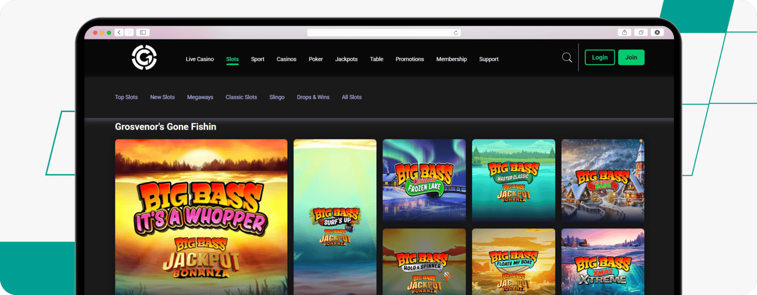 screenshot of grosvenor slots page