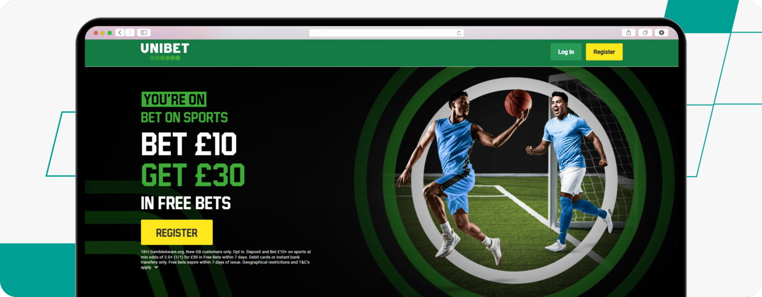 screenshot of unibet bet 10 get 30 welcome offer