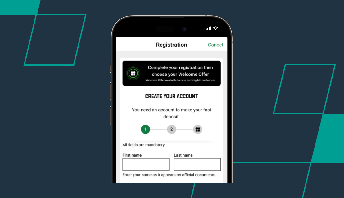 screenshot of unibet registration step 1