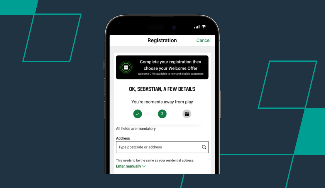 screenshot of unibet registration step 2