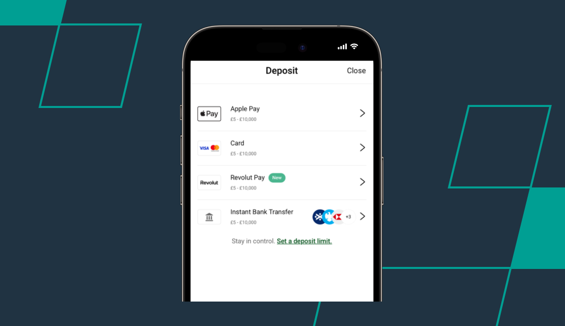 screenshot of unibet deposit methods