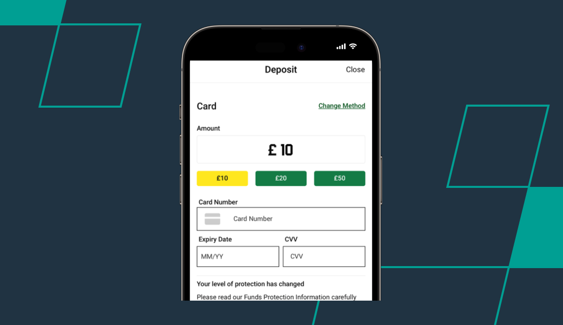 screenshot of unibet deposit page
