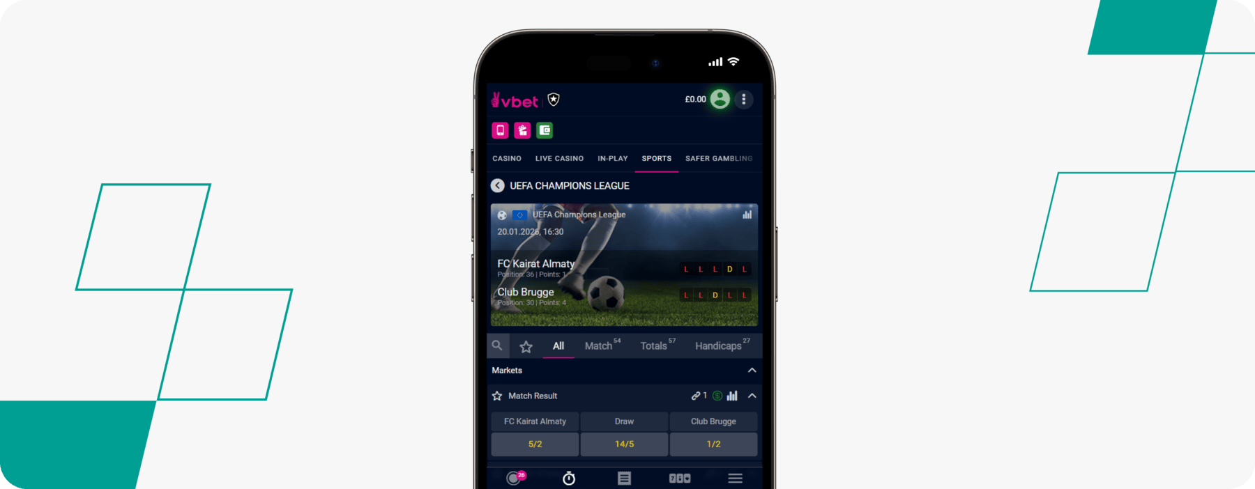 screenshot of vbet mobile app