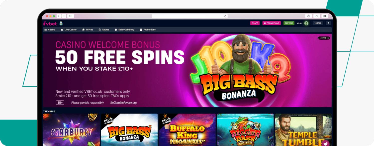 screenshot of vbet casino welcome offer