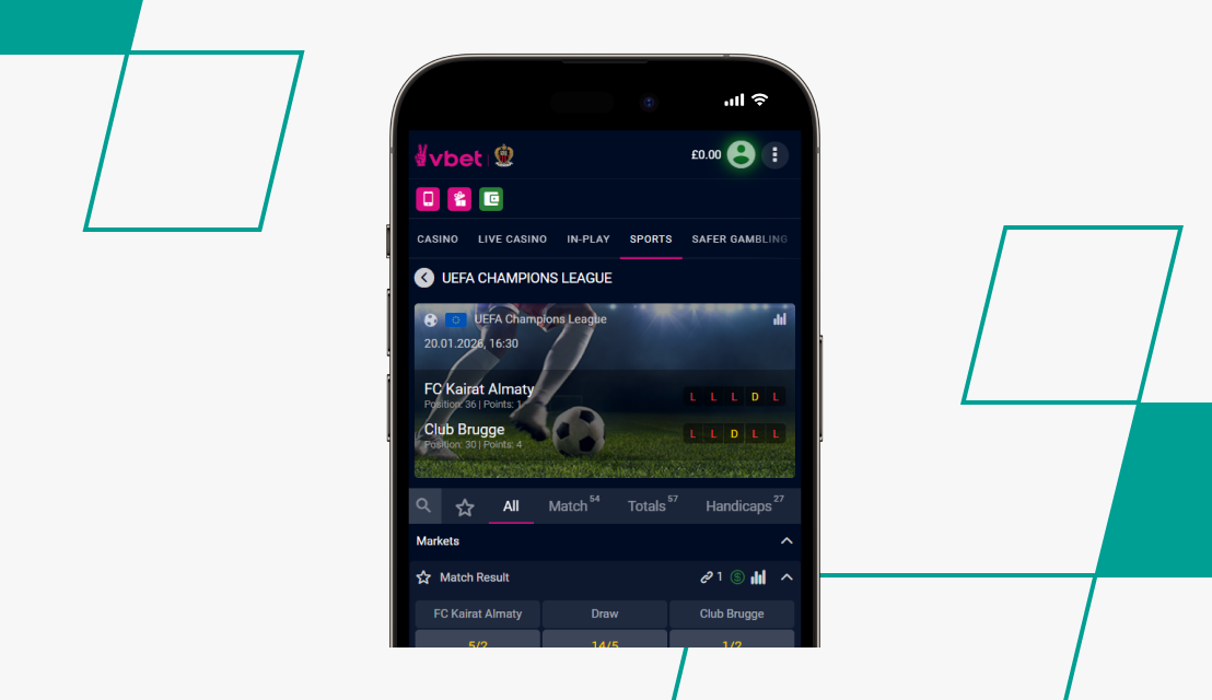 screenshot of vbet sportsbook main page
