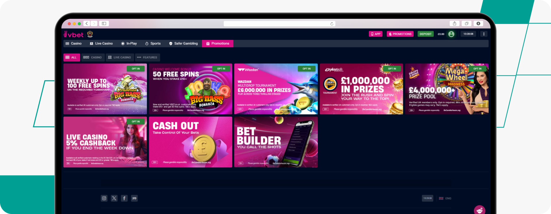 screenshot of vbet promotions page