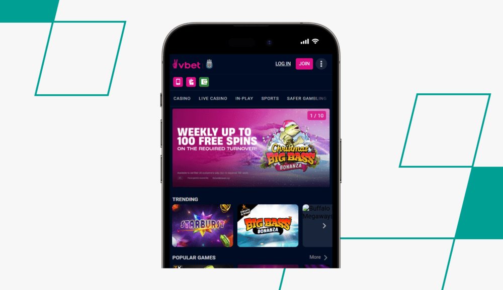 screenshot of vbet homepage