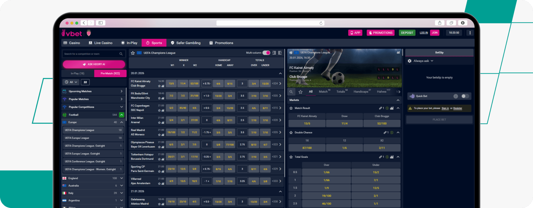 screenshot of vbet sportsbook main page