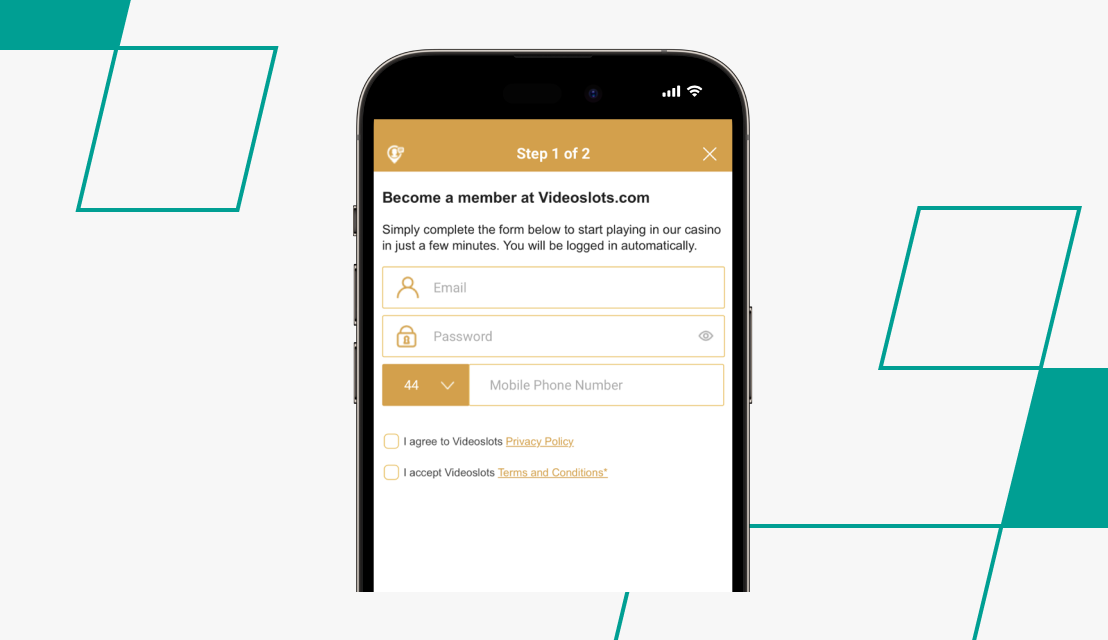 screenshot of videoslots registration form