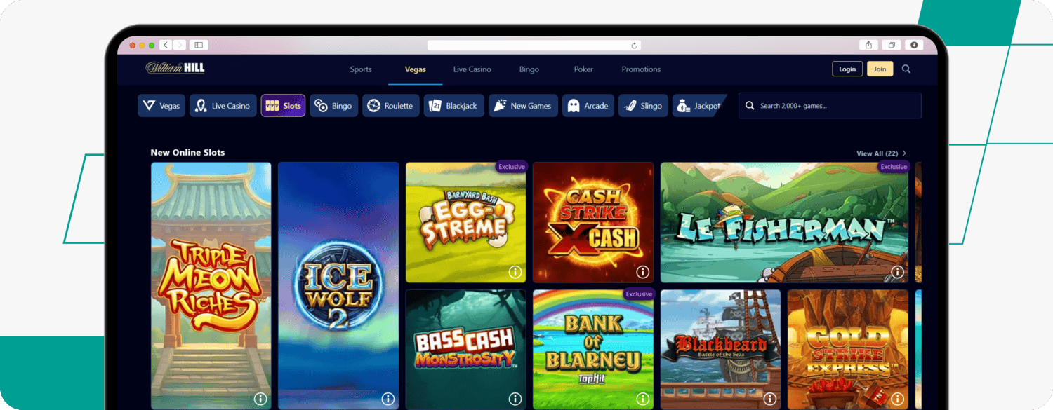 screenshot of william hill slots page