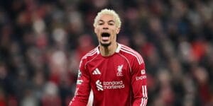 Hugo Ekitike celebrating scoring a goal for Liverpool