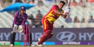 Shimron Hetmyer batting for the West Indies against Scotland in the T20 World Cup