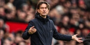 Thomas Frank on the sideline as Tottenham manager