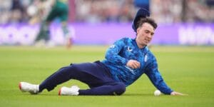 Tom Banton sliding to field the ball while playing cricket for England