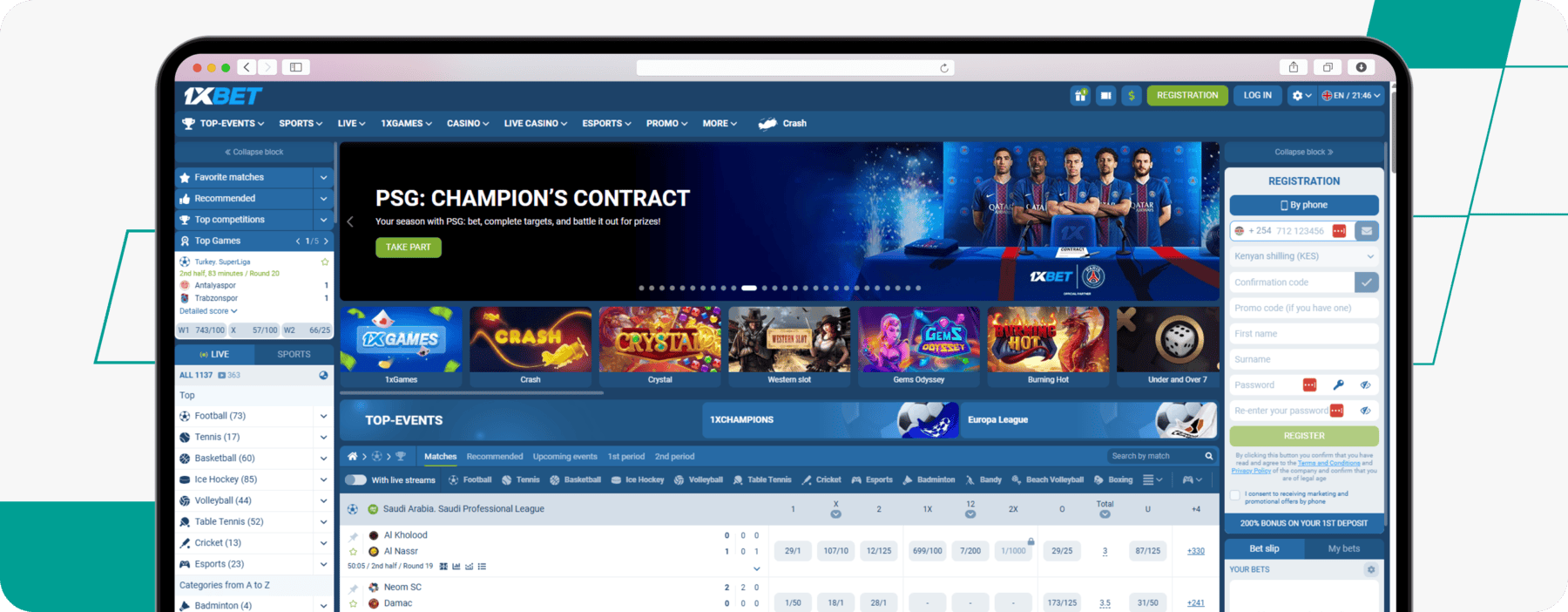 screenshot of 1xbet kenya site