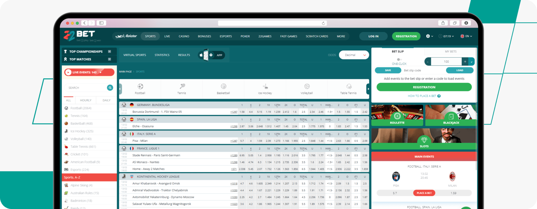 screenshot of 22bet nigeria site sportsbook