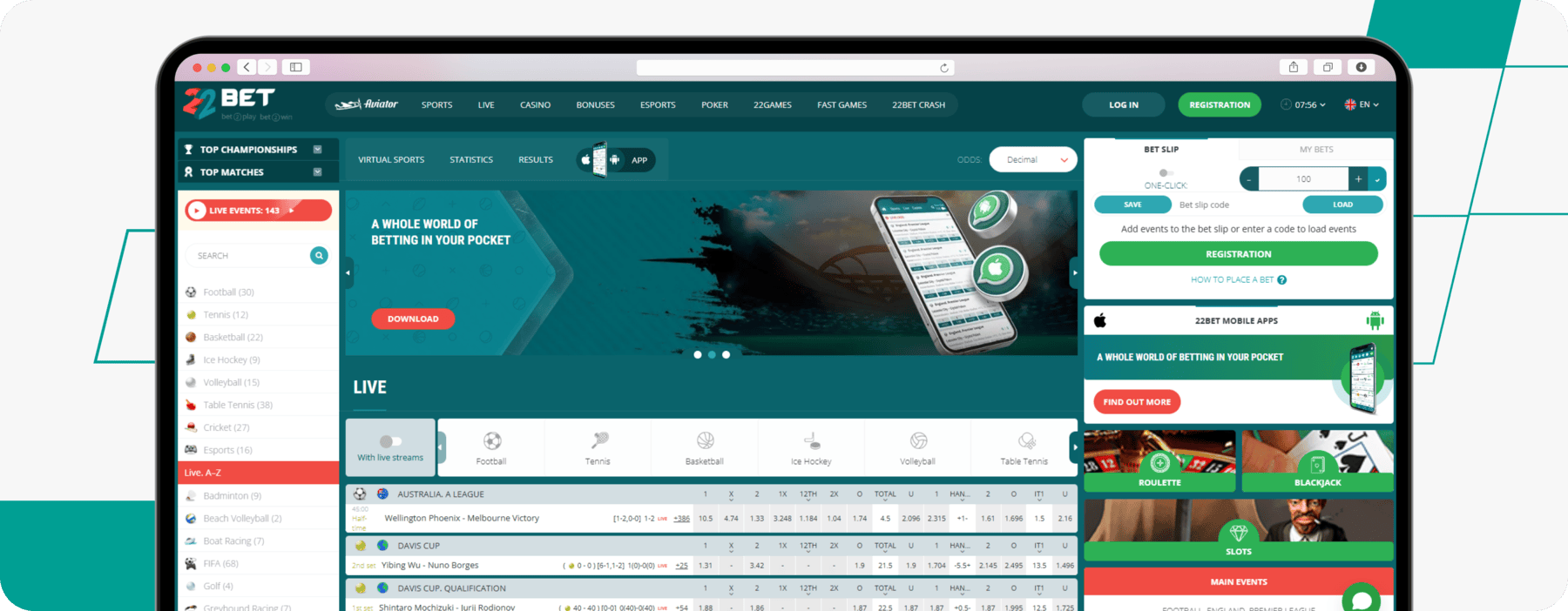 screenshot of 22bet uganda homepage