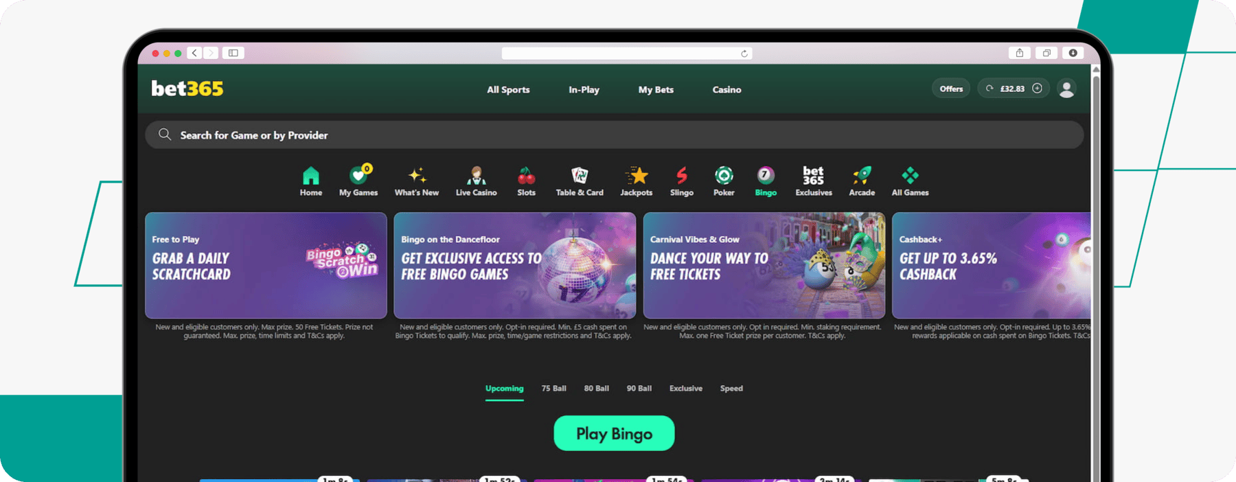 screenshot of bet365 bingo page