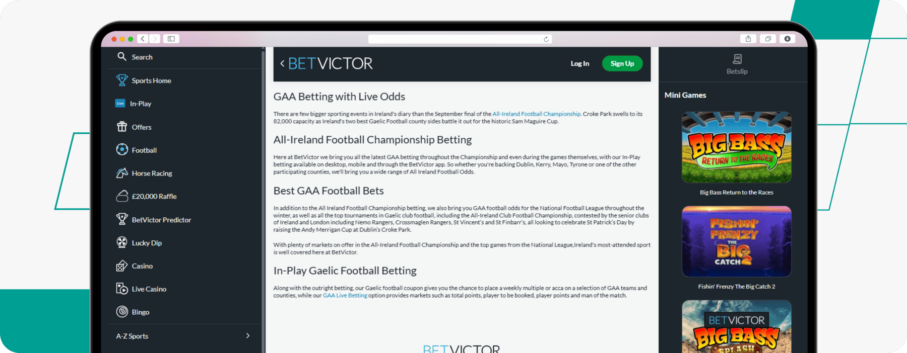 screenshot of betvictor gaa betting page