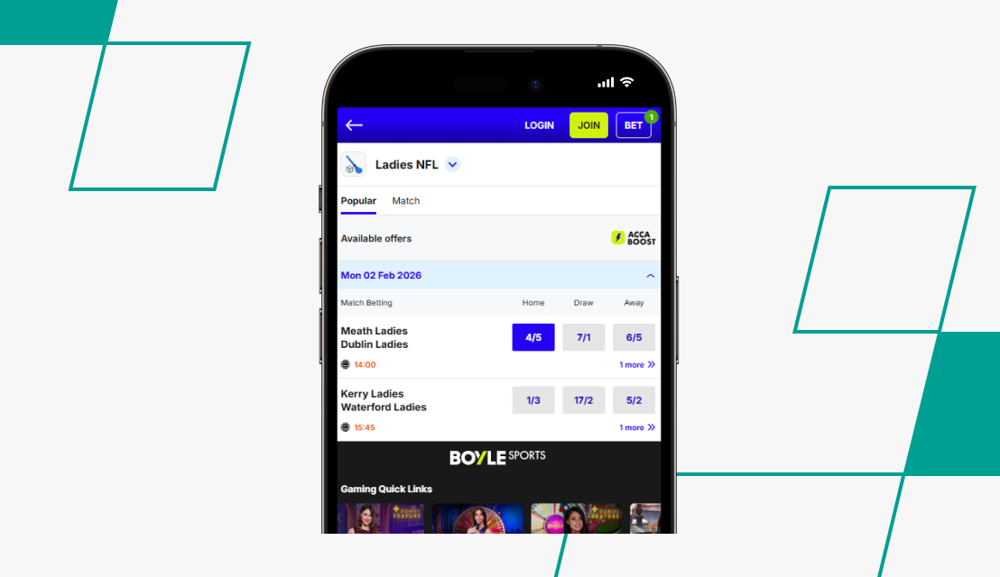 screenshot of boylesports gaa odds selection