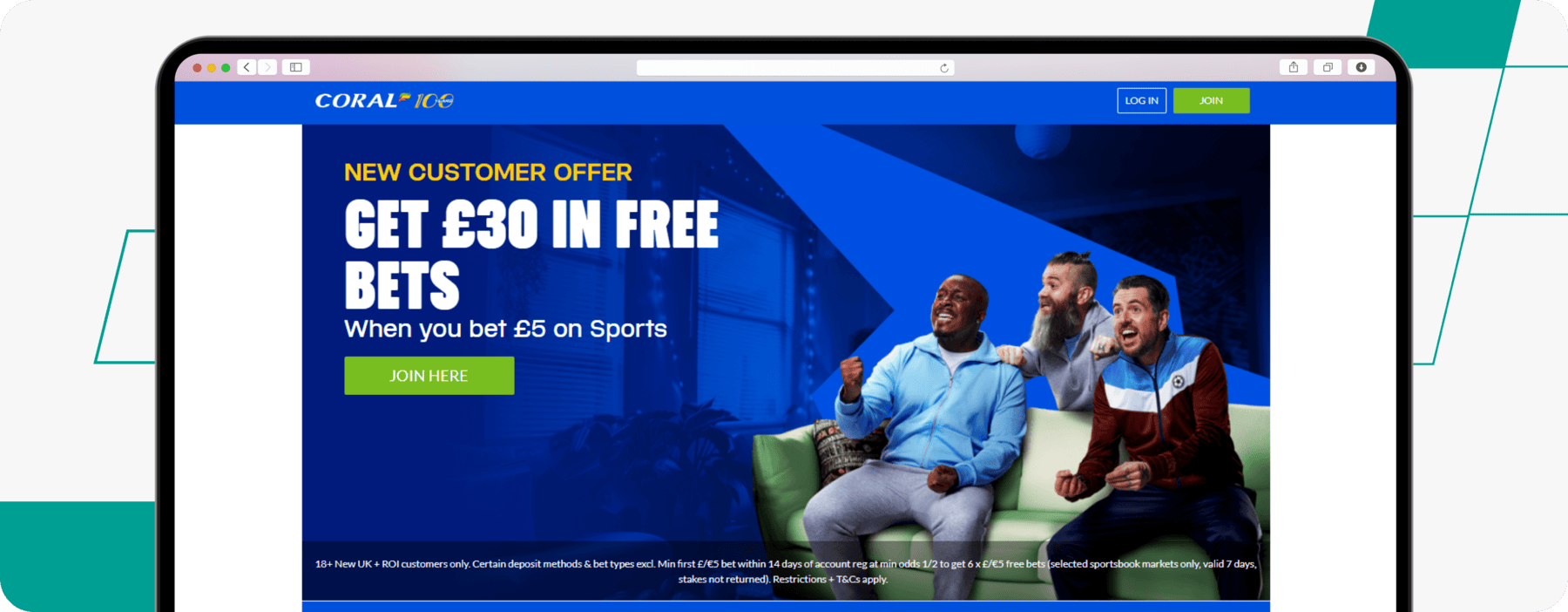 screenshot of coral bet £5 get £30 sports welcome offer