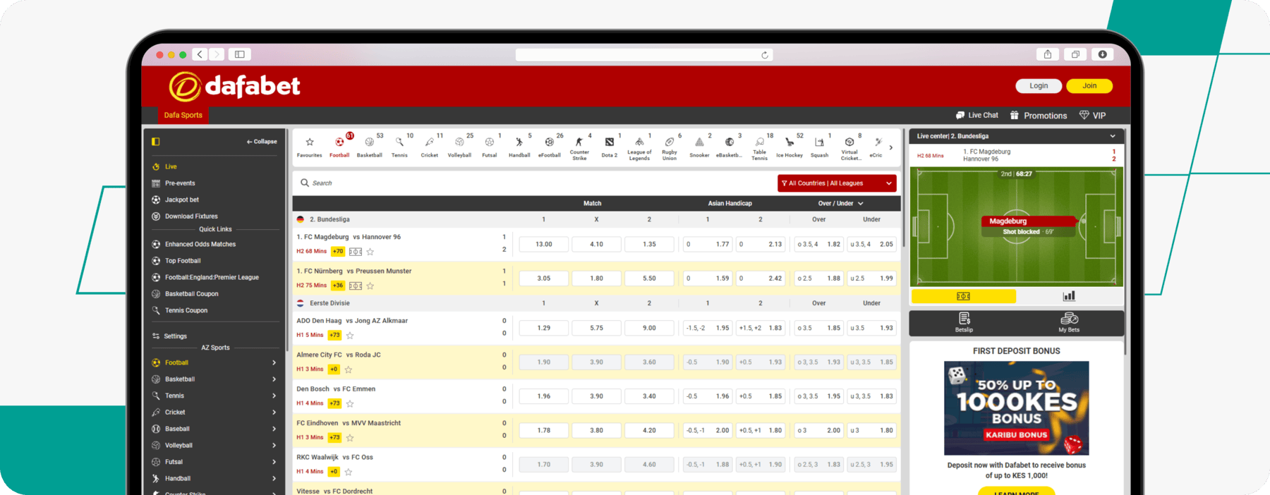screenshot of dafabet kenya site