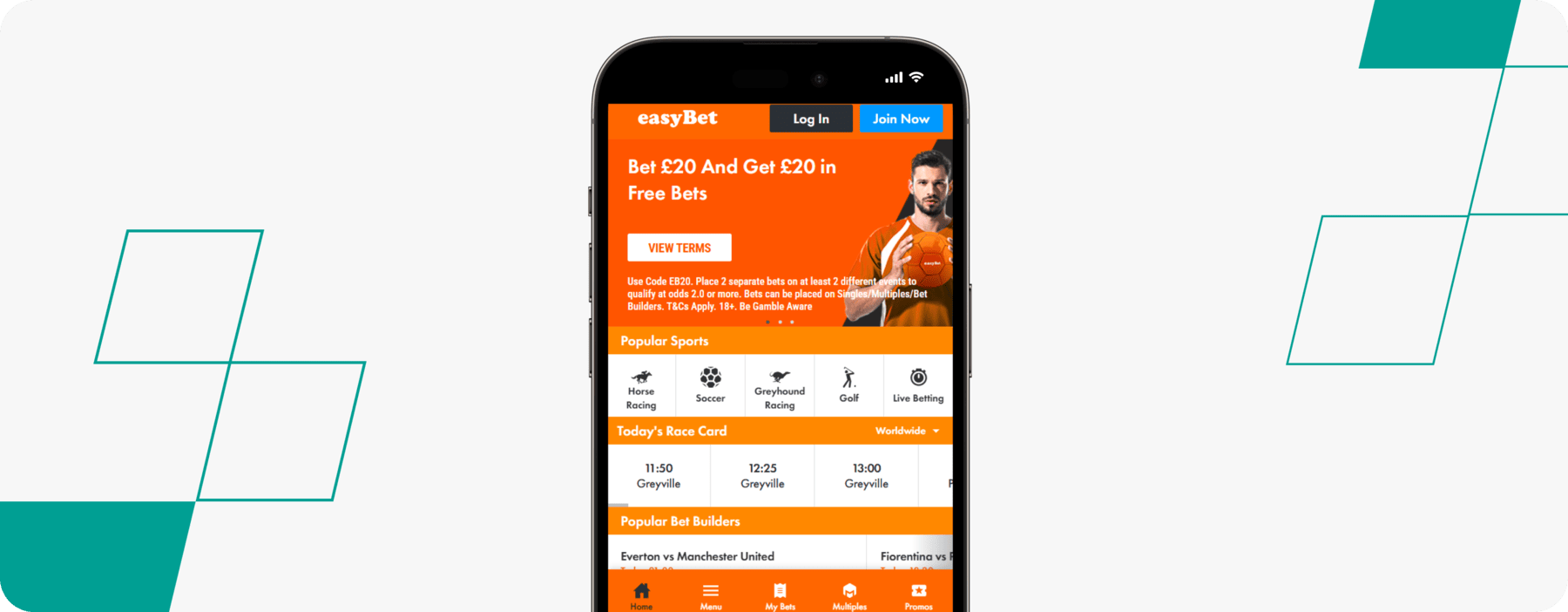 screenshot of easybet mobile app