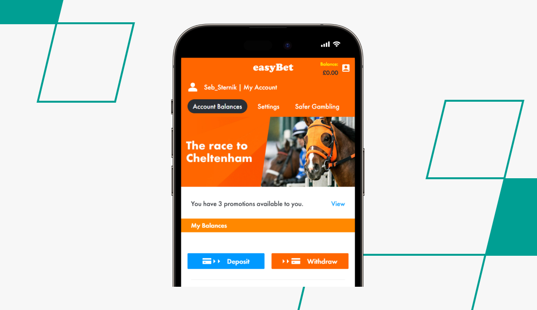 screenshot of easybet account page