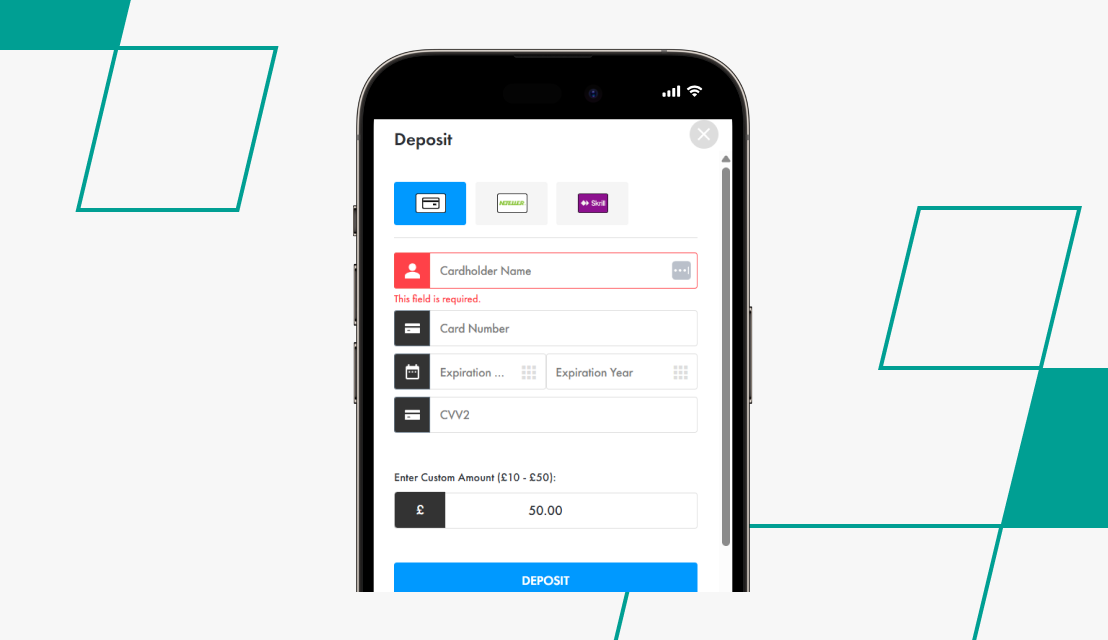 screenshot of easybet deposit page