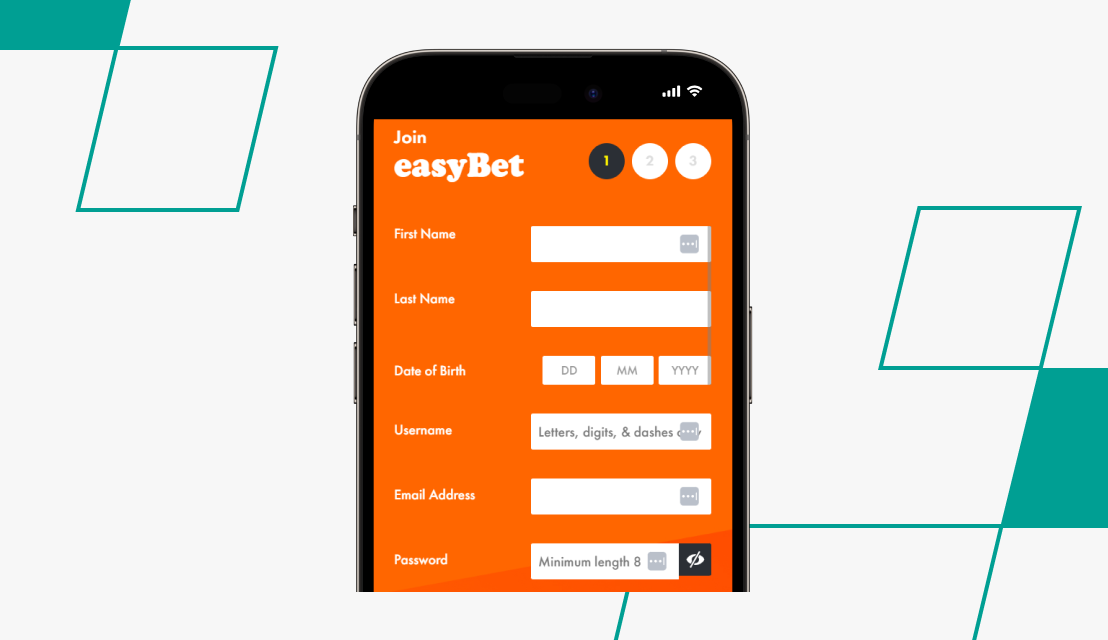 screenshot of easybet registration form page 1