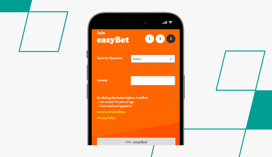 screenshot of easybet registration form page 3