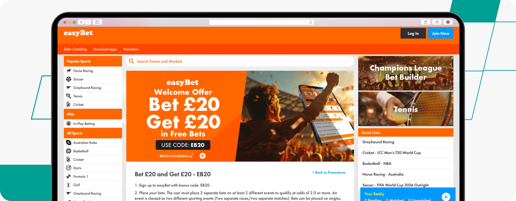 screenshot of easybet sports welcome offer