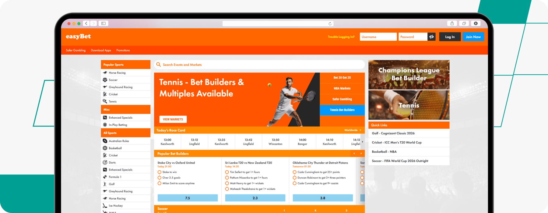 screenshot of easybet sportsbook