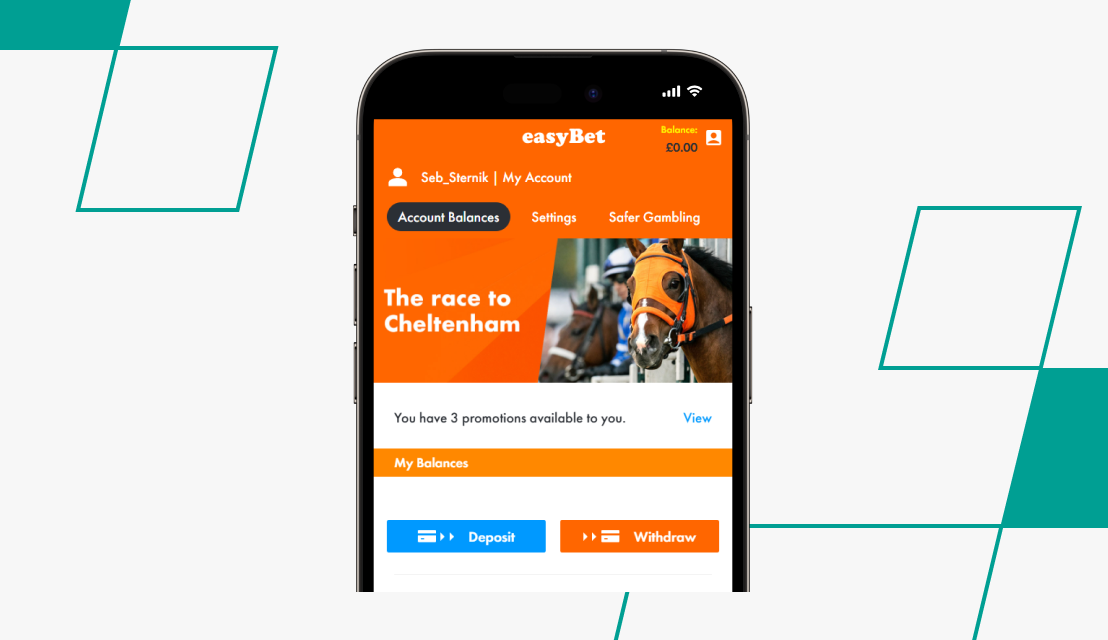 screenshot of easybet account page