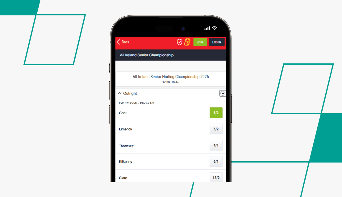 screenshot of ladbrokes gaa hurling odds selection