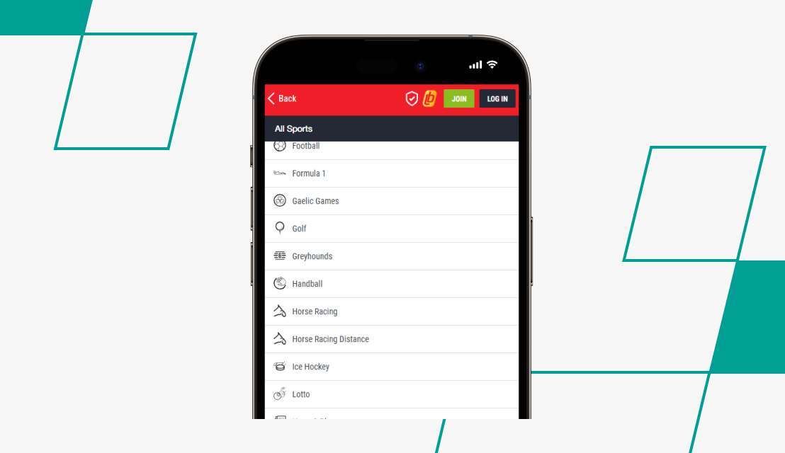 screenshot of ladbrokes sport selection menu
