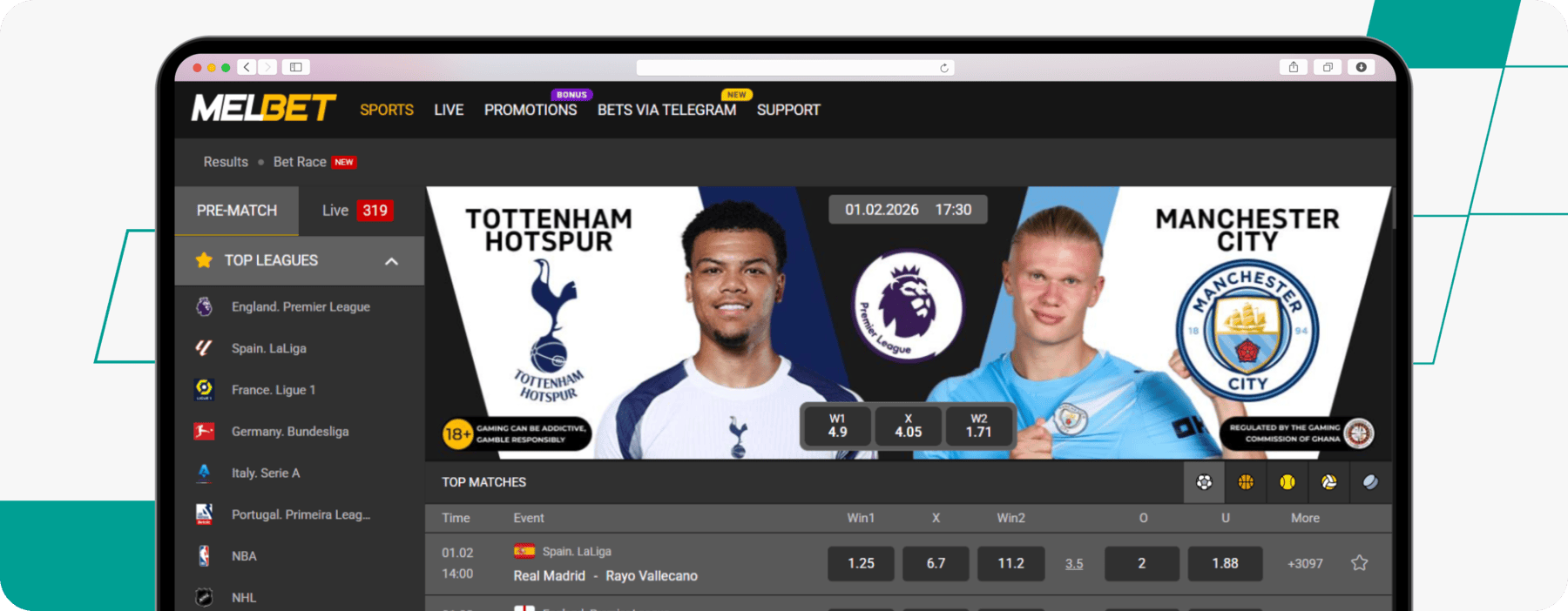 screenshot of melbet ghana site homepage