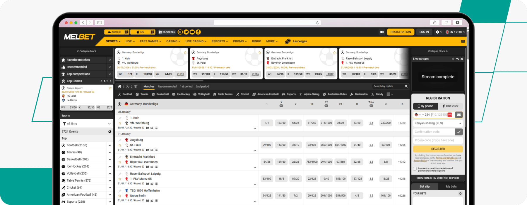 screenshot of melbet kenya site