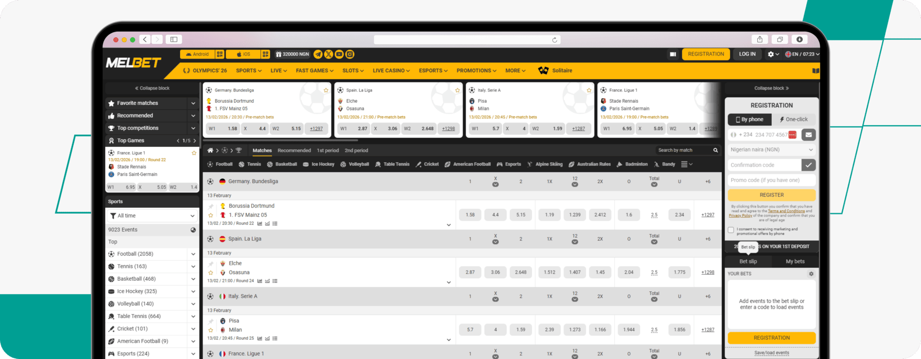 screenshot of melbet nigeria site sportsbook