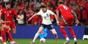 Anthony Gordon playing for England at Wembley
