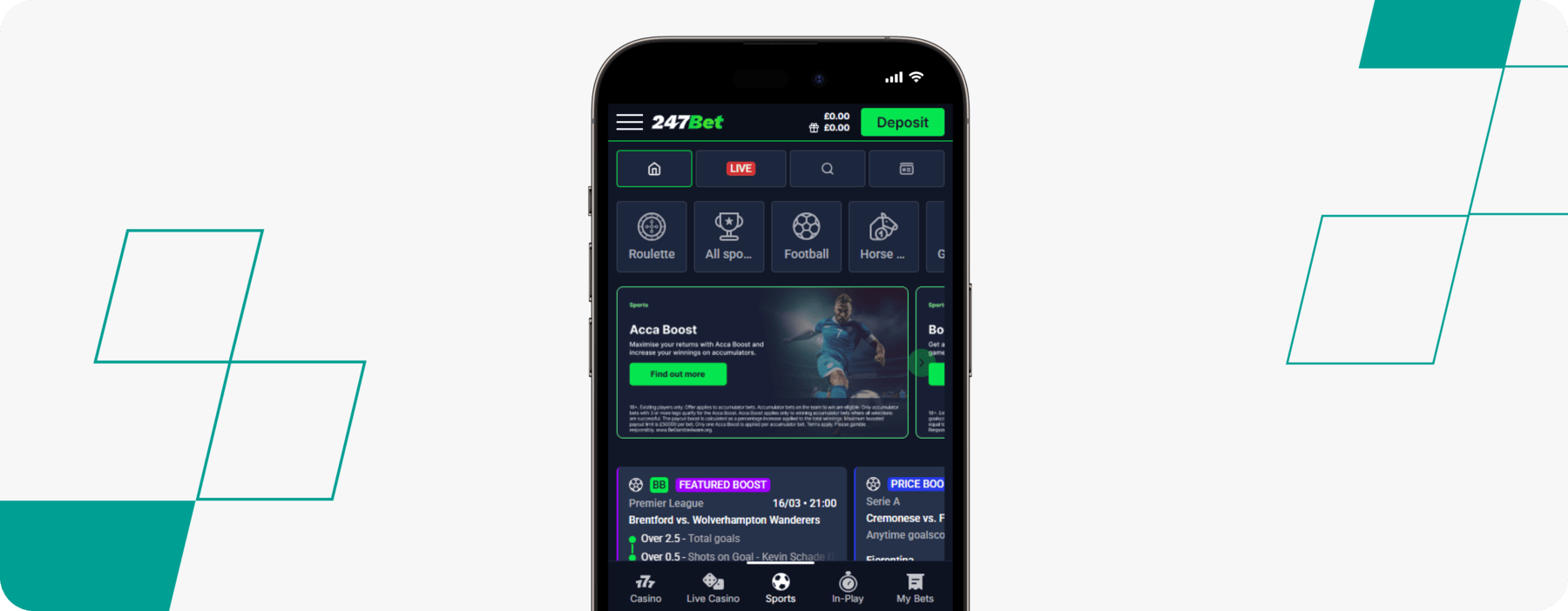 screenshot of 247bet mobile app