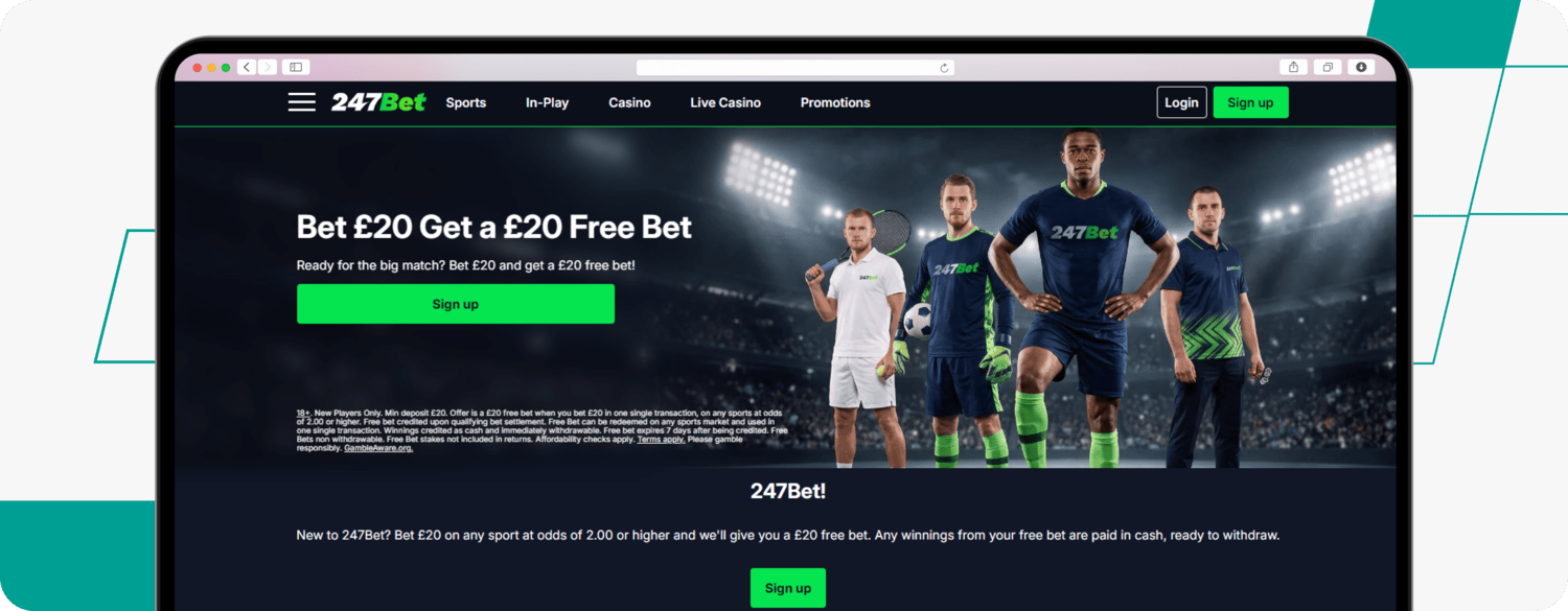 screenshot of 247bet sports welcome offer