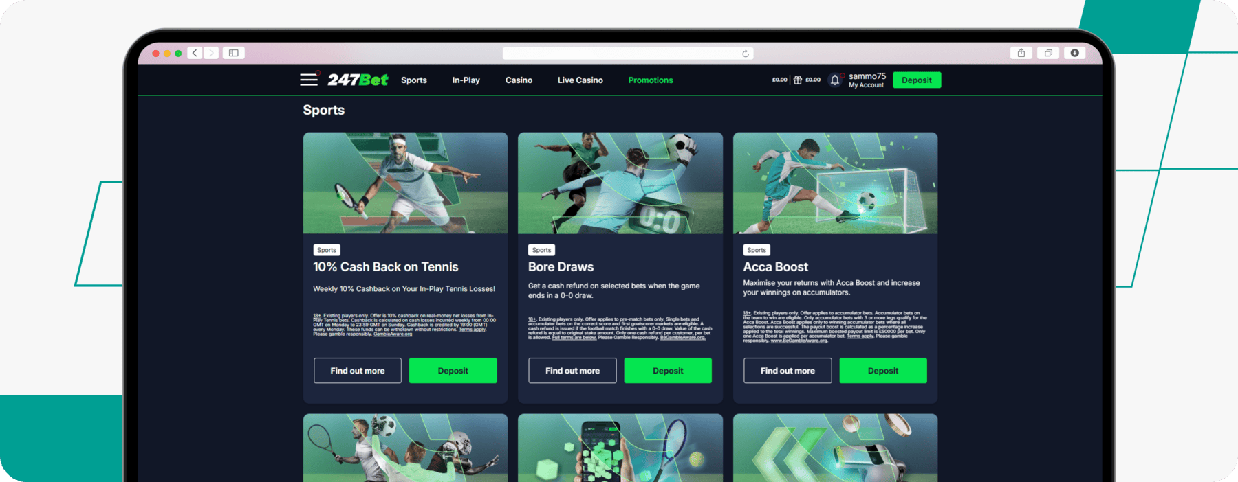 screenshot of 247bet promotions page