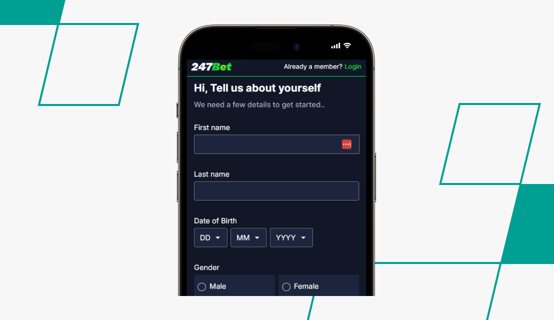 screenshot of 247bet registration process step 2