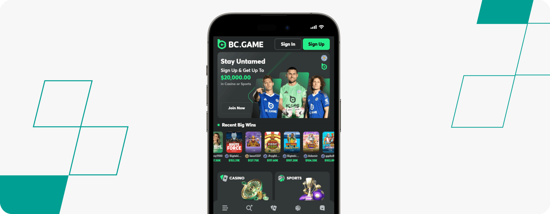 screenshot of bc.game mobile app