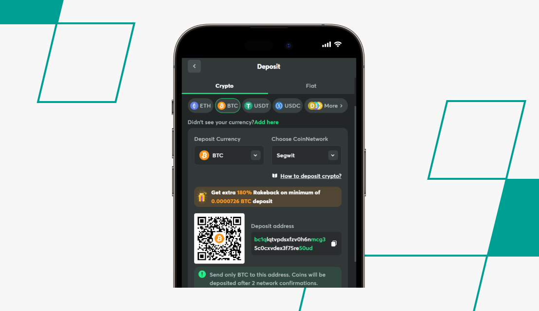 screenshot of bc.game crypto deposit process