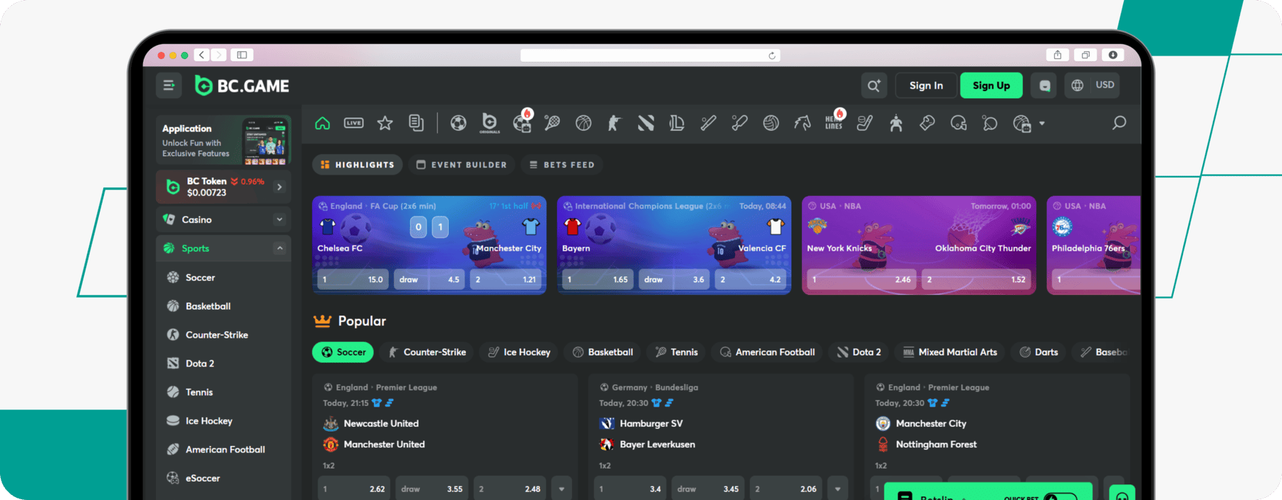 screenshot of bc.game sportsbook