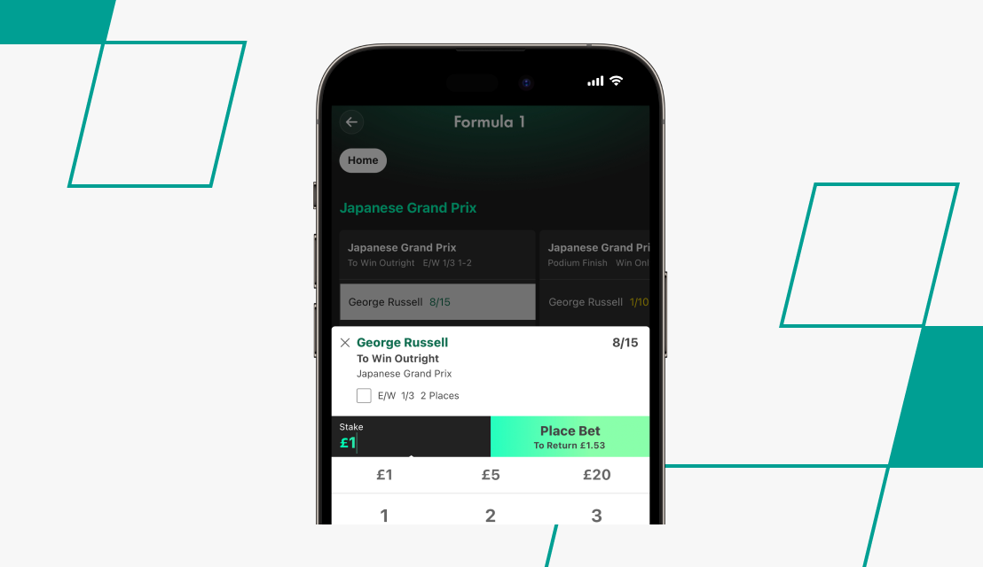 screenshot of bet365 formula 1 bet slip